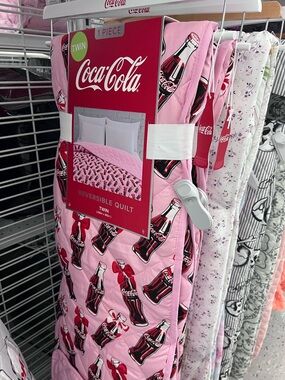 Coca Cola Pink Bottle-Print Reversible Twin Quilt